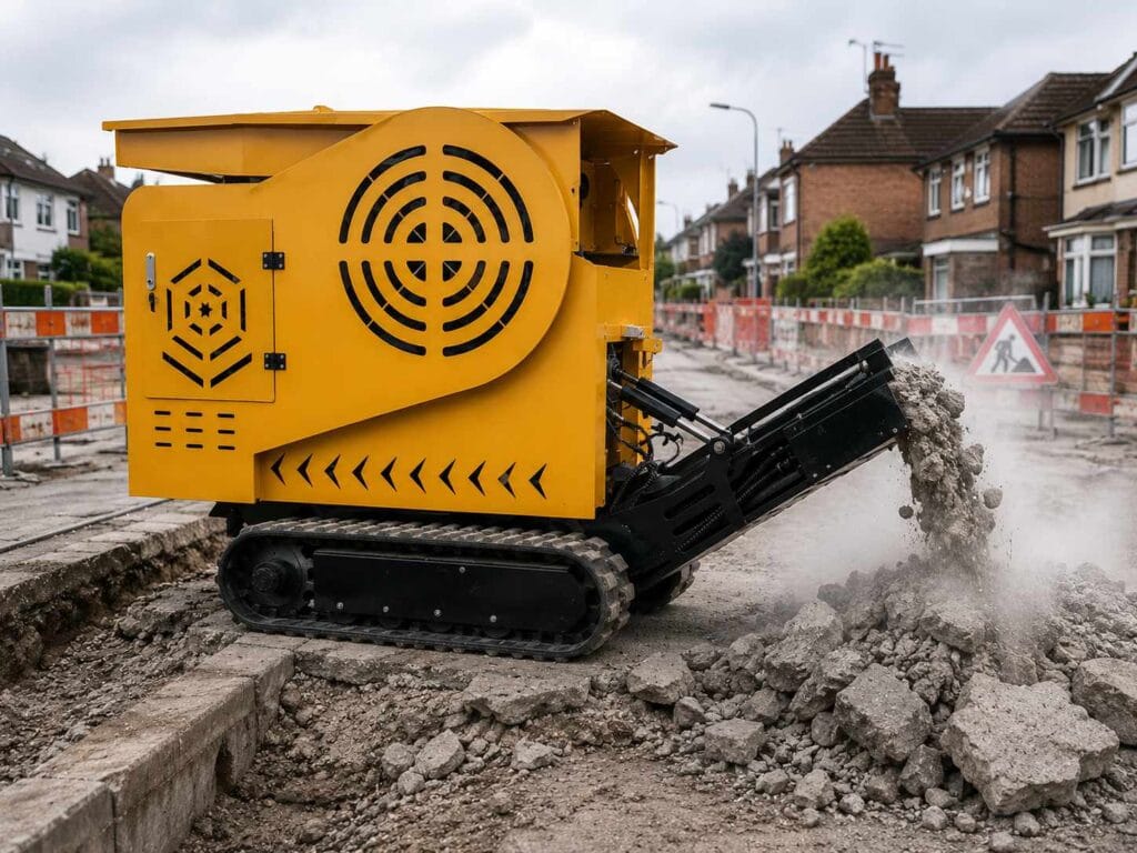 Compact tracked LY430 Mini Jaw Crusher recycling construction waste on-site.