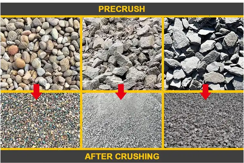 Crushed concrete and stone output from mobile jaw crusher processing